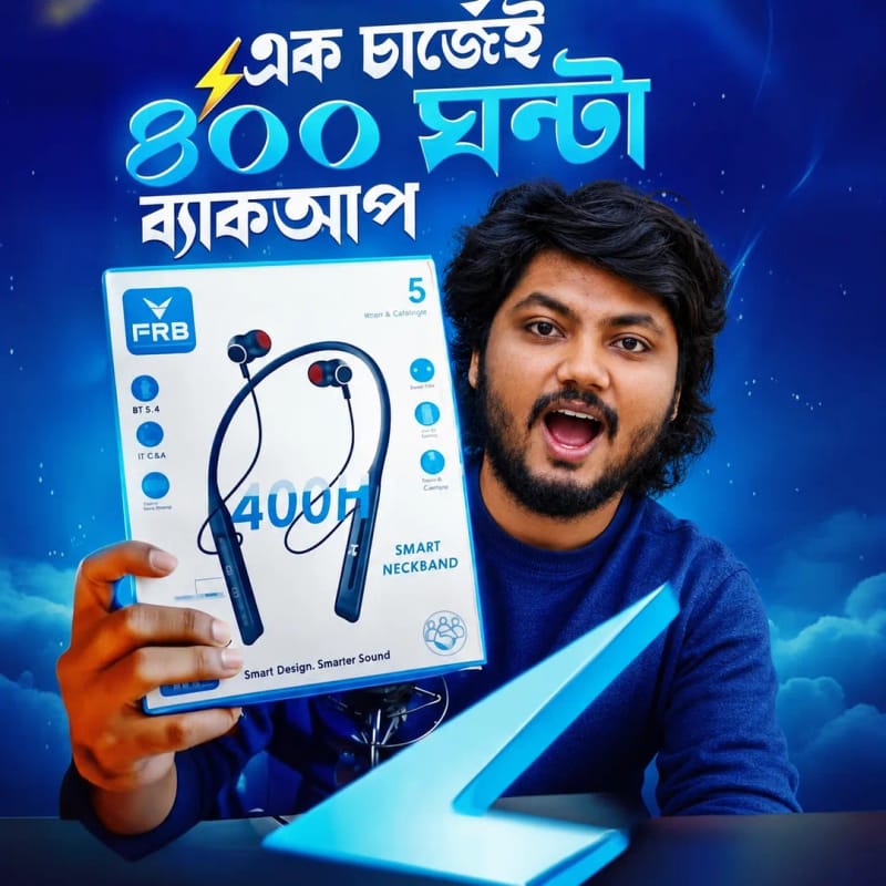 FRB N27 [ 400 ঘন্টা ] Standby Time Wireless Neckband Bluetooth 5.3 Earphone 5 Voice Changer Mode TF Card Slot - Gaming & Music Headset By By EXOTIX