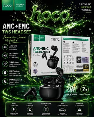 Hoco EQ34 Plus Rima ANC+ENC TWS Earbud (App Supported) | Long 7-Hour Playtime & Bluetooth 5.4 1