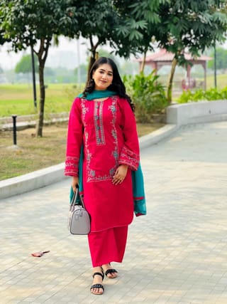 Readymade Cotton Three Piece with Embroidery & Georgette Orna 3