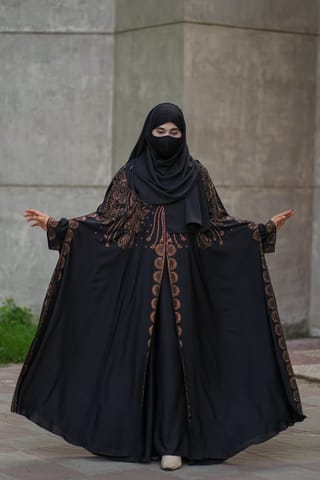 Luxury Persian Dubai Cherry Abaya Set with DMC Stone Work - Inner, Koti & Hijab 1