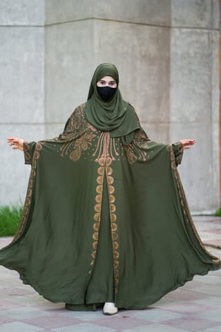 Luxury Persian Dubai Cherry Abaya Set with DMC Stone Work - Inner, Koti & Hijab 2