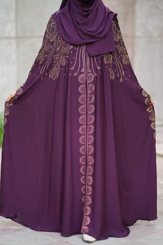Luxury Persian Dubai Cherry Abaya Set with DMC Stone Work - Inner, Koti & Hijab 3
