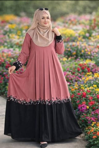 Embroidery Contrast Borka - Premium Dubai Cherry Fabric | Free Size 2