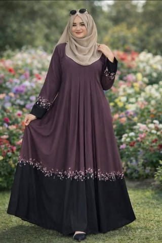 Embroidery Contrast Borka - Premium Dubai Cherry Fabric | Free Size 3