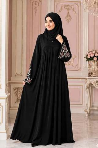 Embroidery Contrast Borka - Premium Dubai Cherry Fabric | Free Size 4