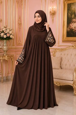 Embroidery Contrast Borka - Premium Dubai Cherry Fabric | Free Size 5