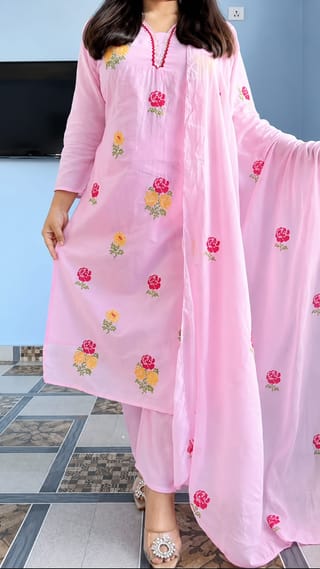 Exclusive Cotton Embroidery Gharara Dress Set for Women | Premium Three Piece 3