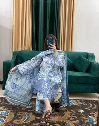 Premium Pure Cotton Embroidery Three Piece Set for Women | Sizes 38-46 1