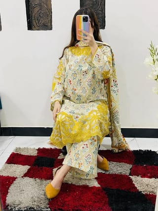 Premium Pure Cotton Embroidery Three Piece Set for Women | Sizes 38-46 5