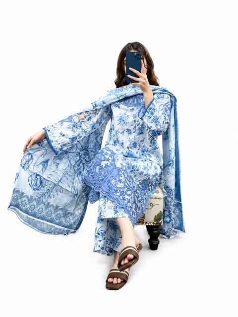 Premium Pure Cotton Embroidery Three Piece Set for Women | Sizes 38-46