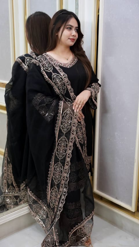 Premium Sequence Embroidery Rayon Cotton Three Piece Collection