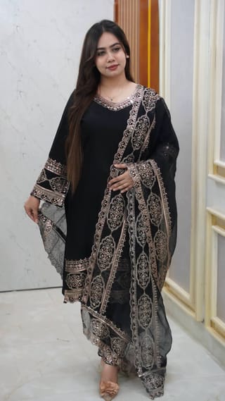 Premium Sequence Embroidery Rayon Cotton Three Piece Collection 4