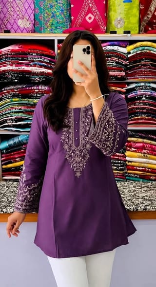 Premium Linen Embroidery Short Kurti for Women | One Piece Kurti 3