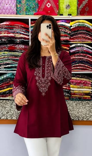 Premium Linen Embroidery Short Kurti for Women | One Piece Kurti 4