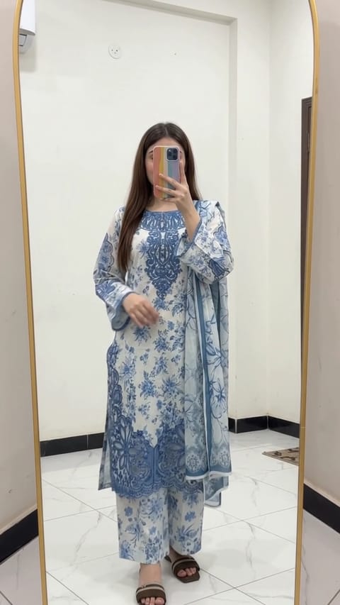 Cotton Embroidery Three Piece | 100% Cotton Embroidered Salwar Kameez