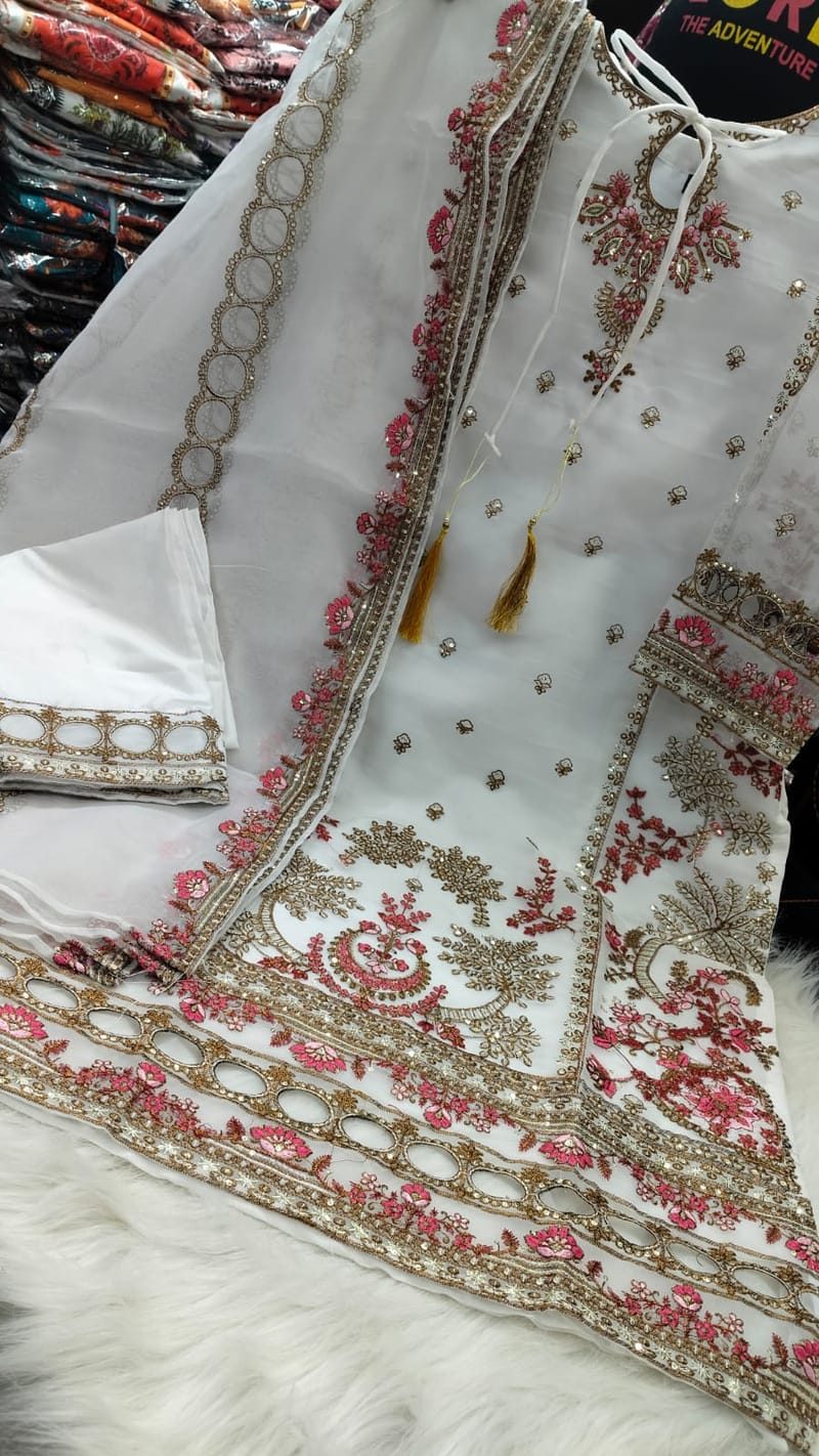 Pakistani Design Sada Bahar Tissue 4-Piece Embroidered Salwar Kameez Set