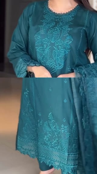 Premium Embroidery Three Piece – Soft Cotton with Georgette Dupatta 4