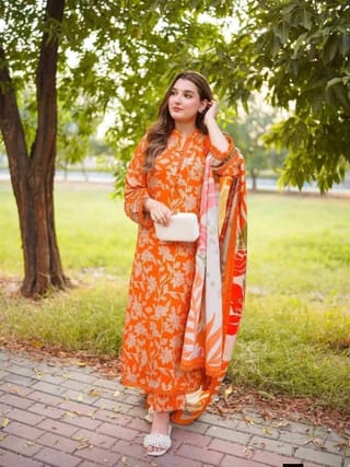 Digital Printed Stitched 3 Piece ​China Microstich Fabric With Tassle Work 1