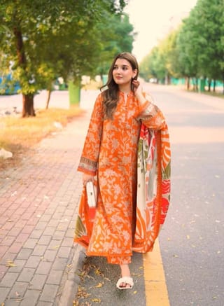 Digital Printed Stitched 3 Piece ​China Microstich Fabric With Tassle Work 3
