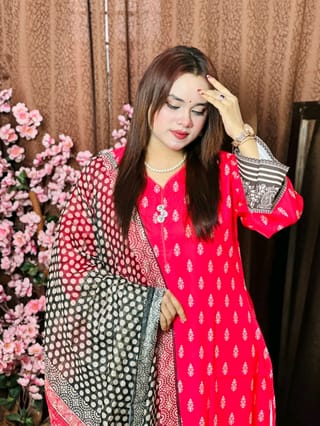 Digital Printed Stitched 3 Piece ​China Microstich Fabric With Tassle Work 2