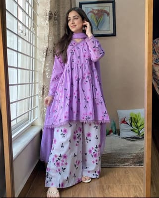👗𝐃𝐢𝐠𝐢𝐭𝐚𝐥 𝐏𝐫𝐢𝐧𝐭𝐞𝐝 3 𝐏𝐢𝐞𝐜𝐞𝐬👗​𝐅𝐚𝐛𝐫𝐢𝐜 :  China Microstich **With Lase& Tarsel Work ** Smooth (𝐊𝐚𝐦𝐢𝐣 + 𝐏𝐚𝐧𝐭 ) 1
