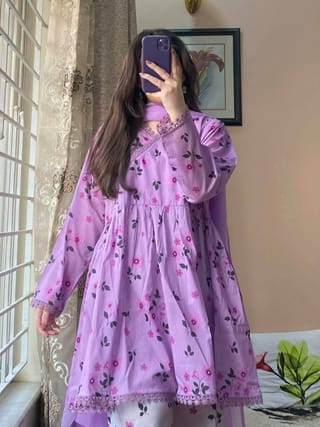 👗𝐃𝐢𝐠𝐢𝐭𝐚𝐥 𝐏𝐫𝐢𝐧𝐭𝐞𝐝 3 𝐏𝐢𝐞𝐜𝐞𝐬👗​𝐅𝐚𝐛𝐫𝐢𝐜 :  China Microstich **With Lase& Tarsel Work ** Smooth (𝐊𝐚𝐦𝐢𝐣 + 𝐏𝐚𝐧𝐭 ) 2