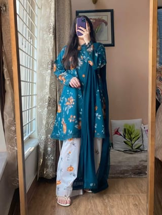 👗𝐃𝐢𝐠𝐢𝐭𝐚𝐥 𝐏𝐫𝐢𝐧𝐭𝐞𝐝 3 𝐏𝐢𝐞𝐜𝐞𝐬👗​𝐅𝐚𝐛𝐫𝐢𝐜 :  China Microstich **With Lase& Tarsel Work ** Smooth (𝐊𝐚𝐦𝐢𝐣 + 𝐏𝐚𝐧𝐭 ) 3