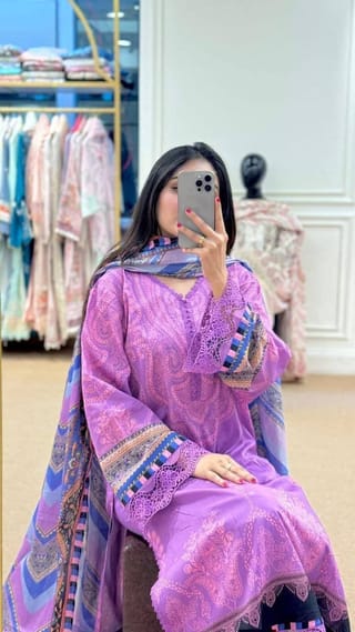 👗𝐃𝐢𝐠𝐢𝐭𝐚𝐥 𝐏𝐫𝐢𝐧𝐭𝐞𝐝 3 𝐏𝐢𝐞𝐜𝐞𝐬👗​𝐅𝐚𝐛𝐫𝐢𝐜 :  China Microstich *With Lase Work* Smooth (𝐊𝐚𝐦𝐢𝐣 + 𝐏𝐚𝐧𝐭 ) 1