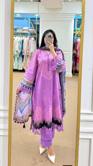 👗𝐃𝐢𝐠𝐢𝐭𝐚𝐥 𝐏𝐫𝐢𝐧𝐭𝐞𝐝 3 𝐏𝐢𝐞𝐜𝐞𝐬👗​𝐅𝐚𝐛𝐫𝐢𝐜 :  China Microstich *With Lase Work* Smooth (𝐊𝐚𝐦𝐢𝐣 + 𝐏𝐚𝐧𝐭 ) 2