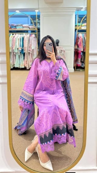 👗𝐃𝐢𝐠𝐢𝐭𝐚𝐥 𝐏𝐫𝐢𝐧𝐭𝐞𝐝 3 𝐏𝐢𝐞𝐜𝐞𝐬👗​𝐅𝐚𝐛𝐫𝐢𝐜 :  China Microstich *With Lase Work* Smooth (𝐊𝐚𝐦𝐢𝐣 + 𝐏𝐚𝐧𝐭 ) 3