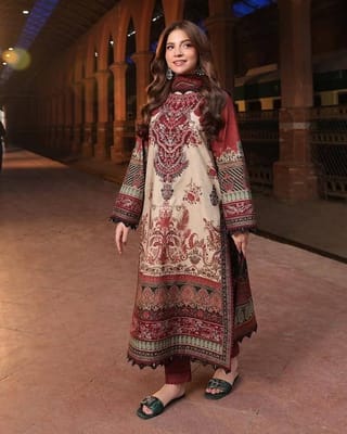 👗𝐃𝐢𝐠𝐢𝐭𝐚𝐥 𝐏𝐫𝐢𝐧𝐭𝐞𝐝 3 𝐏𝐢𝐞𝐜𝐞𝐬👗​𝐅𝐚𝐛𝐫𝐢𝐜 :  China Microstich *With Lase Work* Smooth (𝐊𝐚𝐦𝐢𝐣 + 𝐏𝐚𝐧𝐭 ) 4