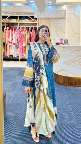 👗𝐃𝐢𝐠𝐢𝐭𝐚𝐥 𝐏𝐫𝐢𝐧𝐭𝐞𝐝 3 𝐏𝐢𝐞𝐜𝐞𝐬👗​𝐅𝐚𝐛𝐫𝐢𝐜 :  China Microstich *With Lase Work* Smooth (𝐊𝐚𝐦𝐢𝐣 + 𝐏𝐚𝐧𝐭 ) 3