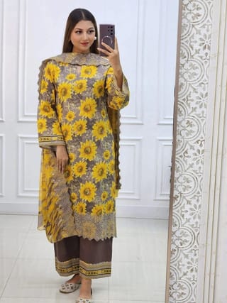 👗𝐃𝐢𝐠𝐢𝐭𝐚𝐥 𝐏𝐫𝐢𝐧𝐭𝐞𝐝 3 𝐏𝐢𝐞𝐜𝐞𝐬👗​𝐅𝐚𝐛𝐫𝐢𝐜 :  China Microstich *With Lase Work* Smooth (𝐊𝐚𝐦𝐢𝐣 + 𝐏𝐚𝐧𝐭 ) 4