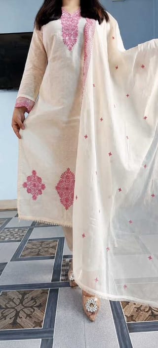 ♥️পাকিস্তানি ইনস্পায়ার প্রিমিয়াম কটন সাদাবাহার থ্রি পিস ♥️ 2