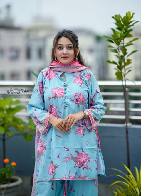 👗𝐃𝐢𝐠𝐢𝐭𝐚𝐥 𝐏𝐫𝐢𝐧𝐭𝐞𝐝 3 𝐏𝐢𝐞𝐜𝐞𝐬👗​𝐅𝐚𝐛𝐫𝐢𝐜 :  China Microstich *With Lase Work* Smooth (𝐊𝐚𝐦𝐢𝐣 + 𝐏𝐚𝐧𝐭 )