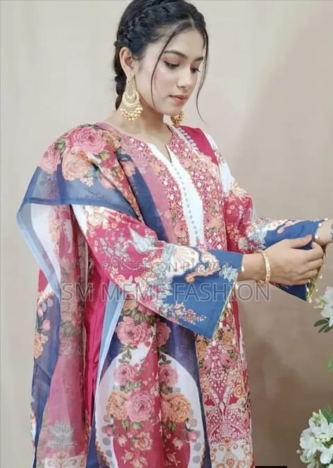 👗𝐃𝐢𝐠𝐢𝐭𝐚𝐥 𝐏𝐫𝐢𝐧𝐭𝐞𝐝 3 𝐏𝐢𝐞𝐜𝐞𝐬👗​𝐅𝐚𝐛𝐫𝐢𝐜 :  China Microstich *With Lase Work* Smooth (𝐊𝐚𝐦𝐢𝐣 + 𝐏𝐚𝐧𝐭 )