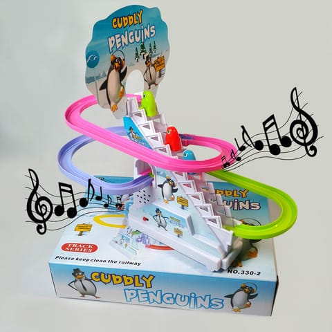 Penguin Go Racer Track and Climbing Stairs Toys for Toddlers-Penguin Slide Roller Coaster Fun Game Toy for Kids with Music & Flashing Light