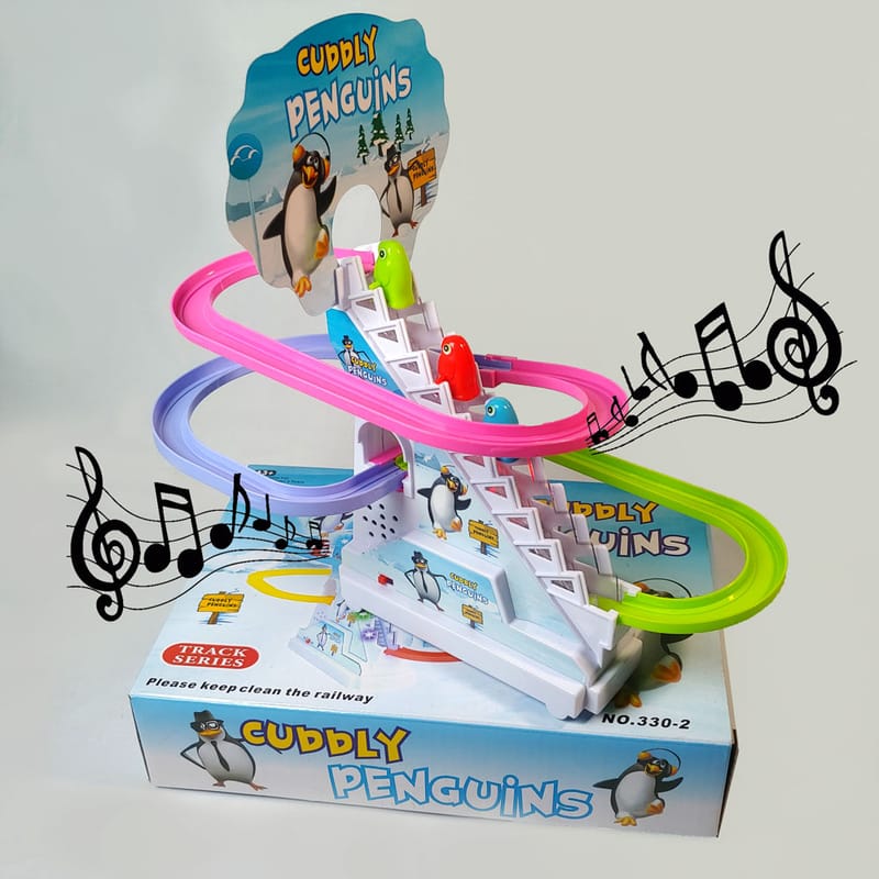 Penguin Go Racer Track and Climbing Stairs Toys for Toddlers-Penguin Slide Roller Coaster Fun Game Toy for Kids with Music & Flashing Light