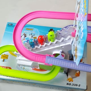 Penguin Go Racer Track and Climbing Stairs Toys for Toddlers-Penguin Slide Roller Coaster Fun Game Toy for Kids with Music & Flashing Light 2