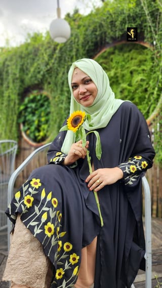 Premium Embroidery Short Cape Abaya sunflower 1