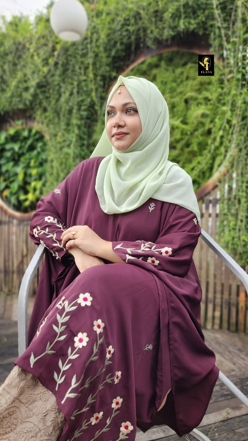 Premium Embroidery Short Cape Abaya peri winkle