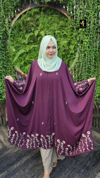 Premium Embroidery Short Cape Abaya peri winkle 2
