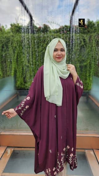 Premium Embroidery Short Cape Abaya peri winkle 3