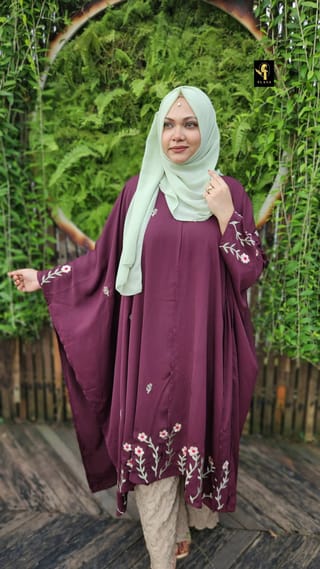 Premium Embroidery Short Cape Abaya peri winkle 5