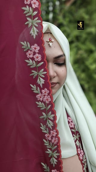 Premium Embroidery Short Cape Abaya (Wine) 2
