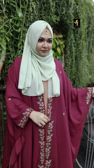 Premium Embroidery Short Cape Abaya (Wine) 4