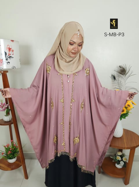 Malabis Short Cape Abaya (Light Mauve Pink)