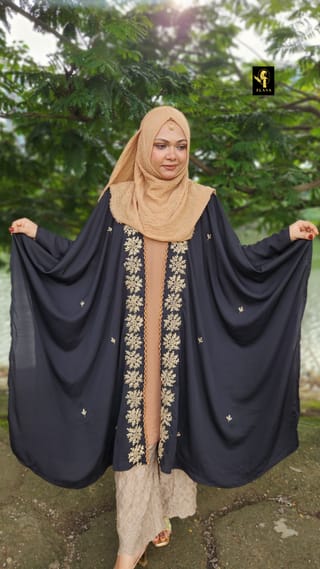 Premium Embroidery Short Cape Abaya (Black) 2