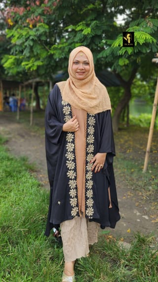 Premium Embroidery Short Cape Abaya (Black) 3