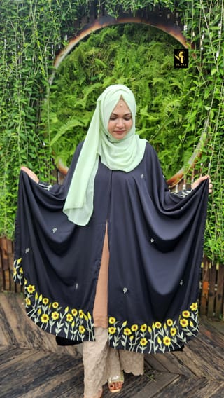 Premium Embroidery Short Cape Abaya sunflower 2